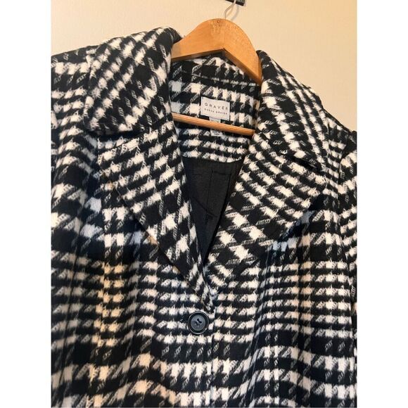 Susan Graver 1X Houndstooth Plaid Longline Peacoat Black White Academia Prep - Picture 8 of 16